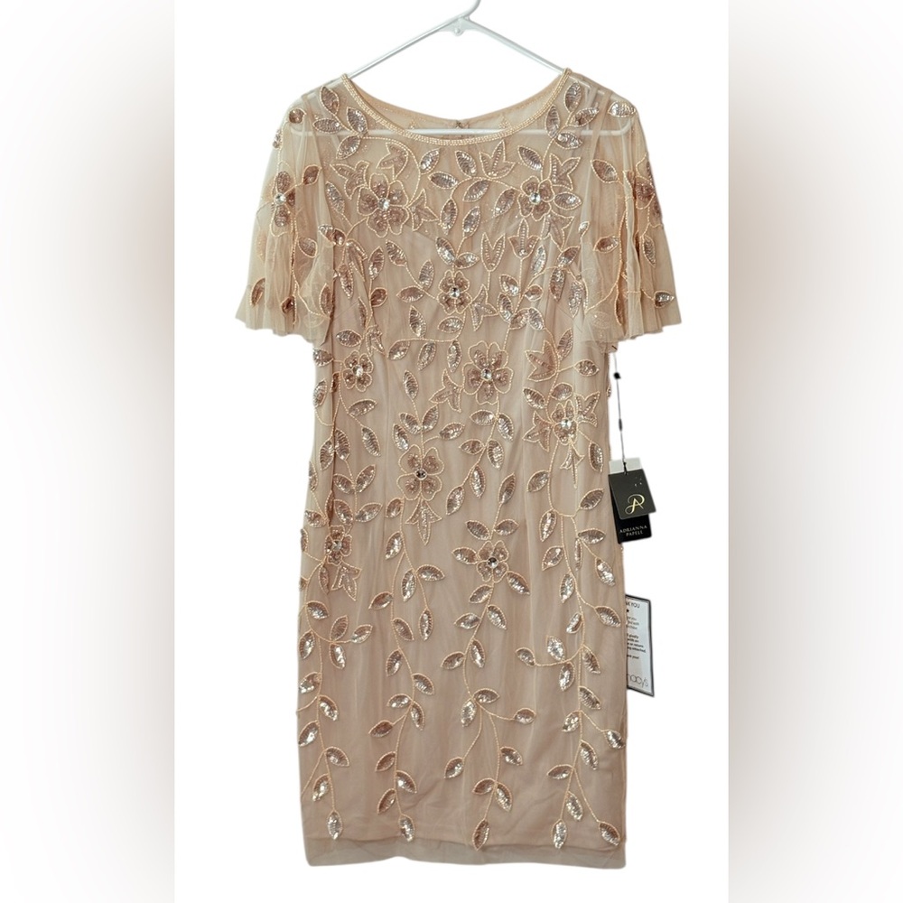 Adrianna Papell Beaded Floral Cocktail Dress,Latte,Size 10,NWT - Picture 6 of 15